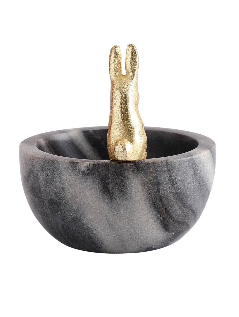 Grey Marble Bowl with Metal Rabbit Accent