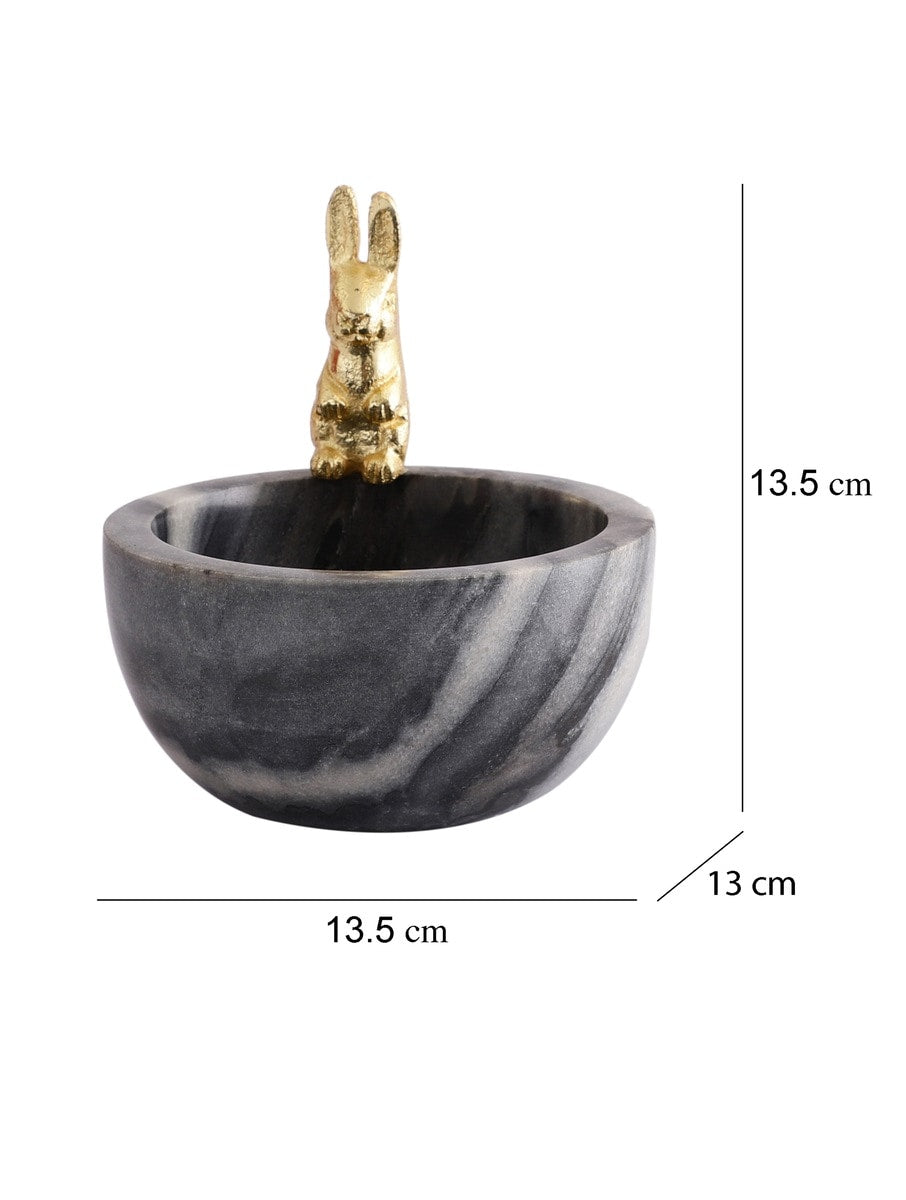 Grey Marble Bowl with Metal Rabbit Accent