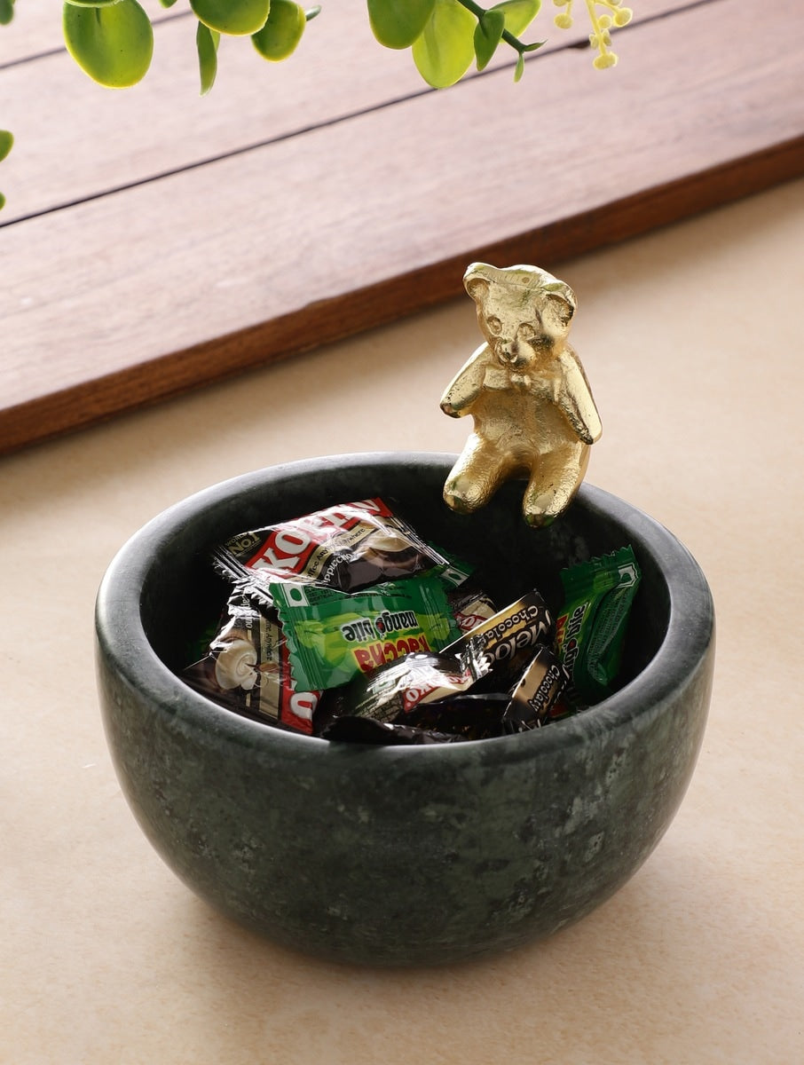 Black Marble Bowl with Metal Bear Accent