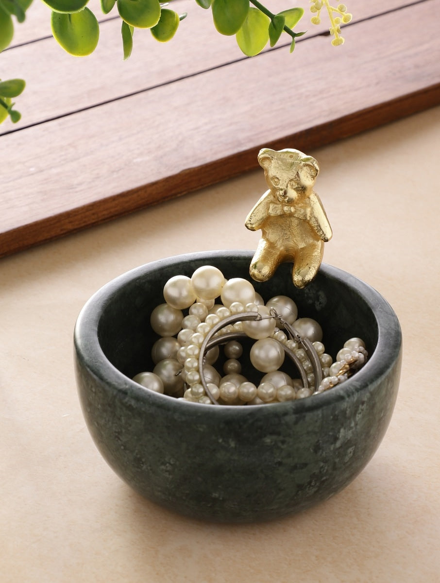 Black Marble Bowl with Metal Bear Accent