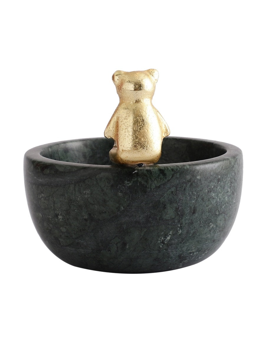 Black Marble Bowl with Metal Bear Accent