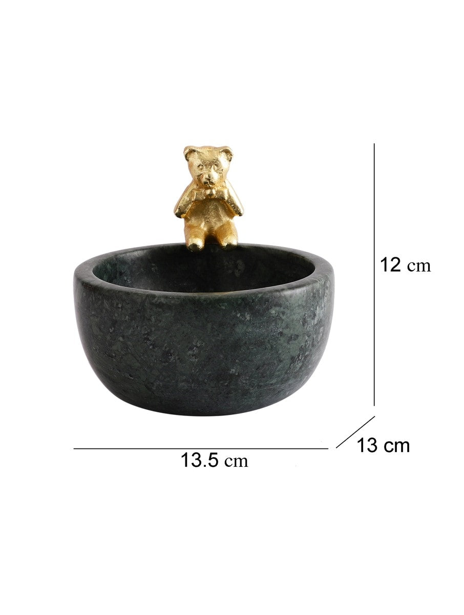 Black Marble Bowl with Metal Bear Accent