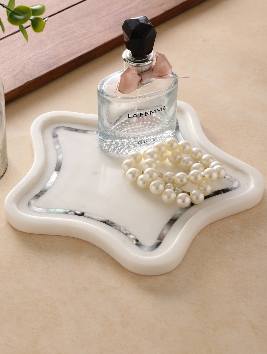 White Marble Star Platter with Inlaid Border