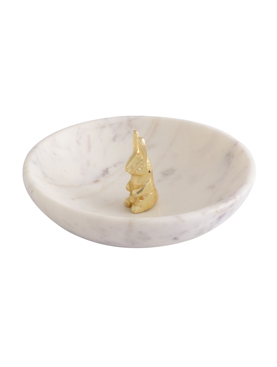 White Marble Decorative Bowl with Metal Accent
