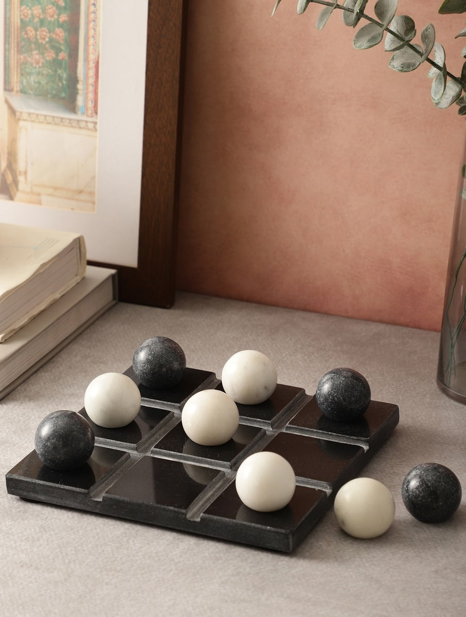 Black and White Marble Tic-Tac-Toe Game Set