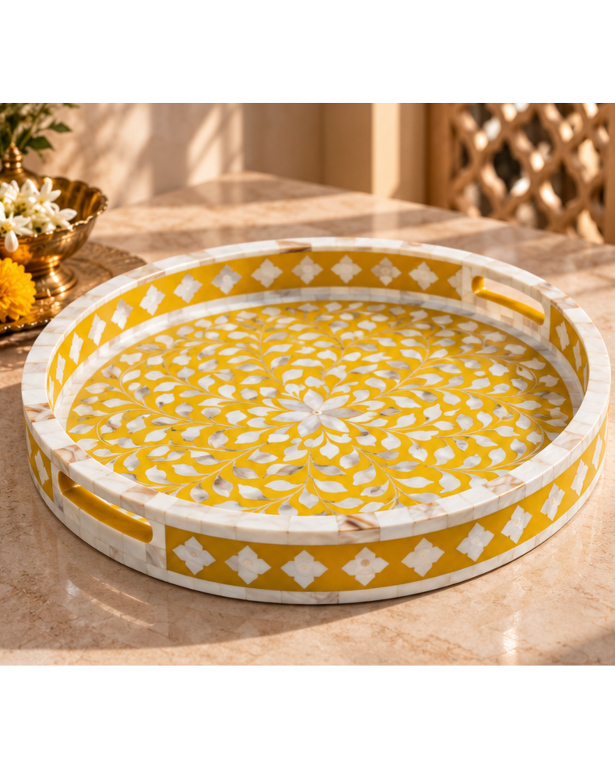 Golden Mustard mother of pearl inlay decorative tray