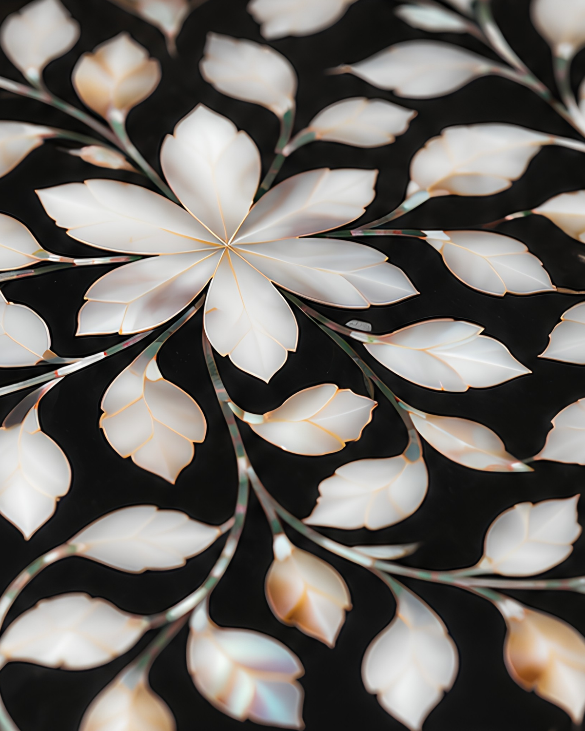 Midnight Black Mother of Pearl Inlay Round Serving Tray