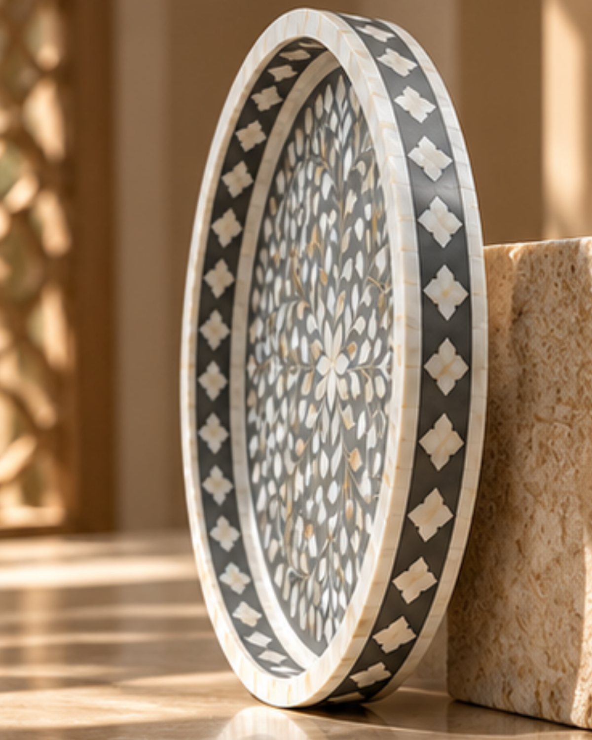 Slate Grey mother of pearl inlay decorative tray