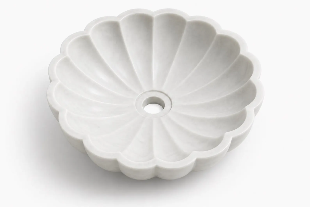 White Marble Petal Flower Vessel Sink