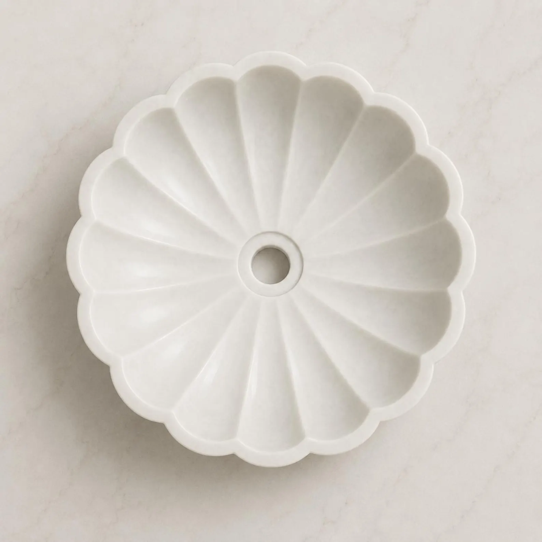 White Marble Petal Flower Vessel Sink