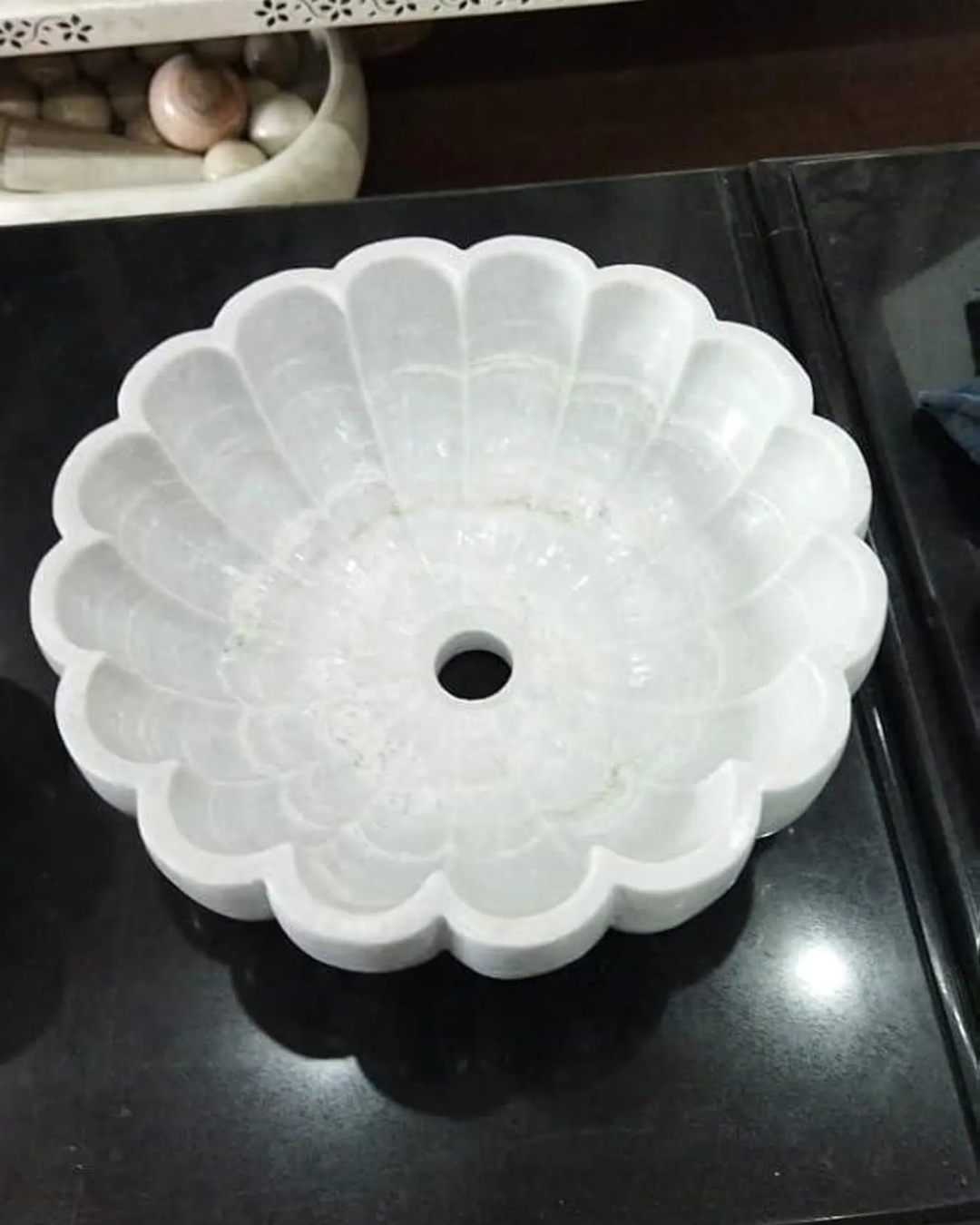 White Marble Petal Flower Vessel Sink