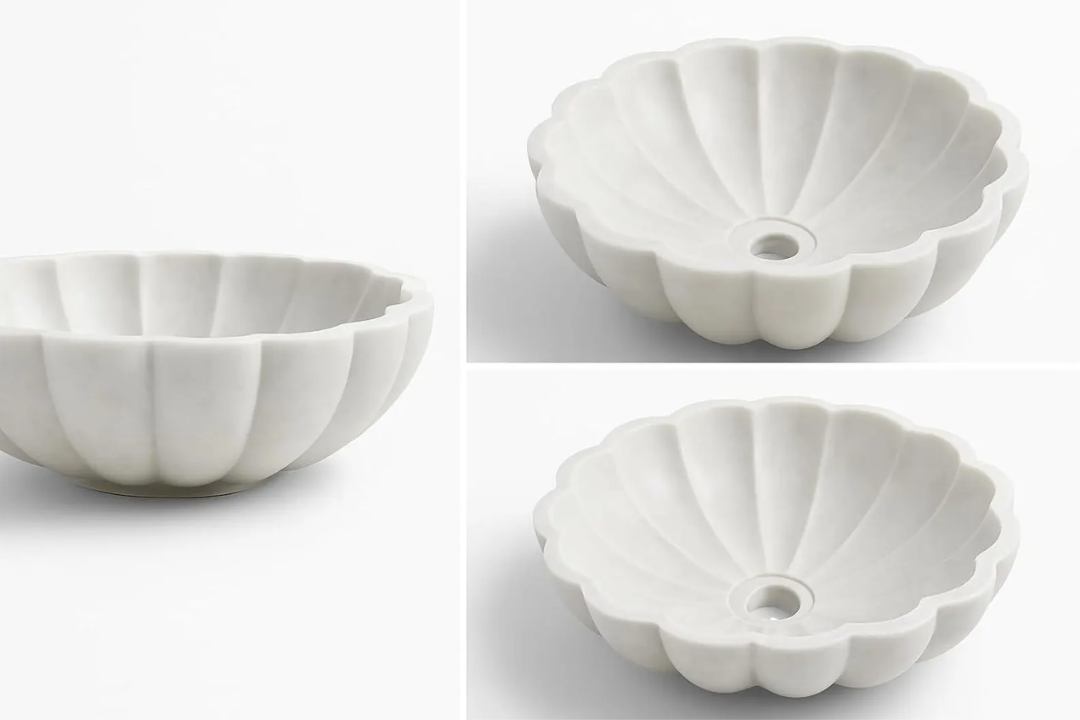 White Marble Petal Flower Vessel Sink