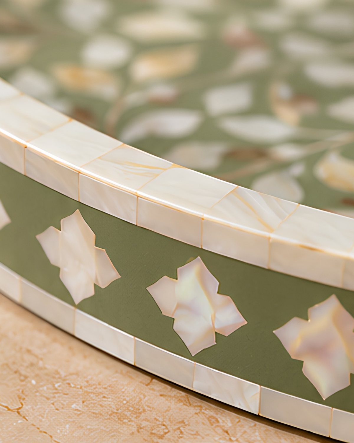 Olive Mother of Pearl Inlay Round Serving Tray