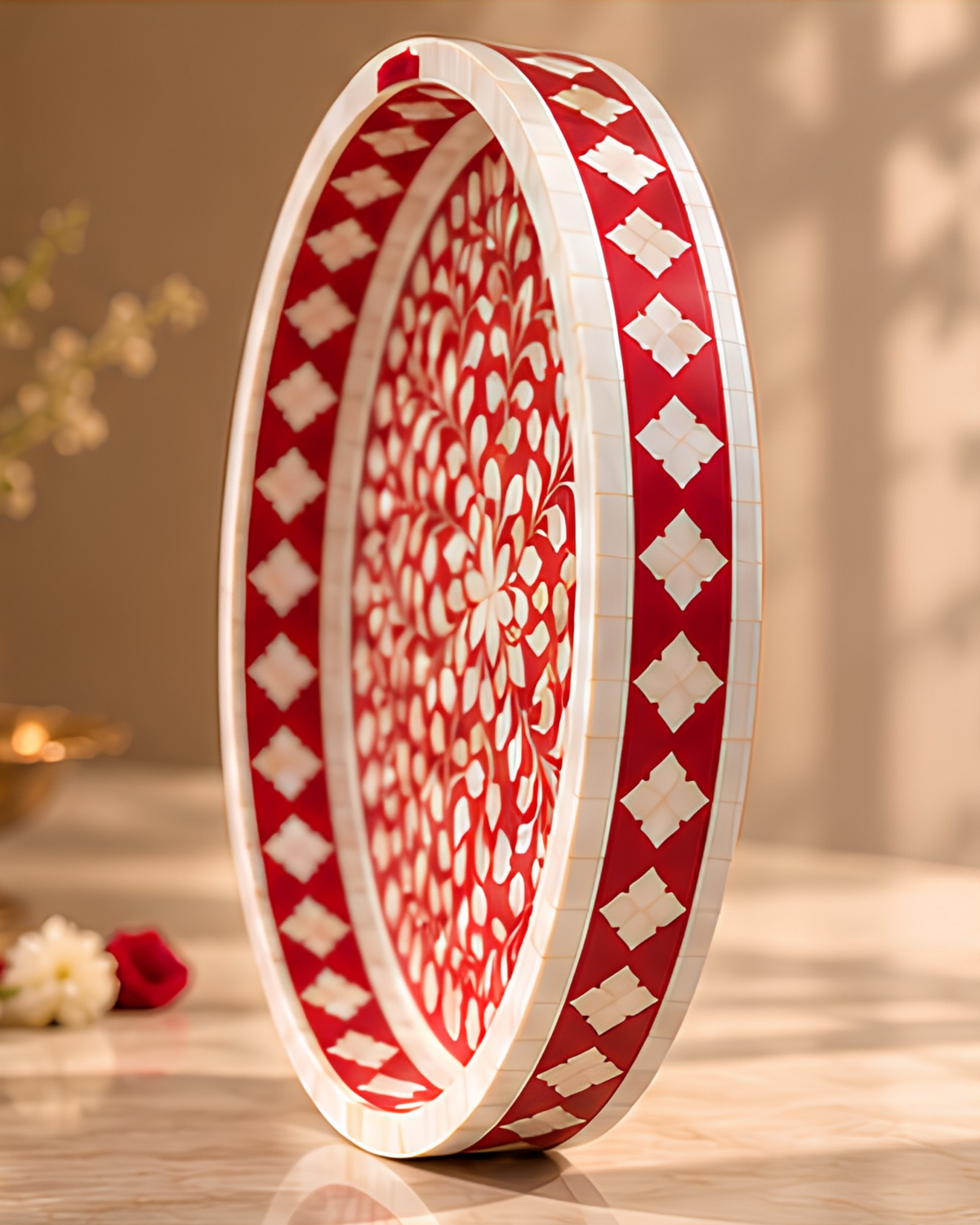 Ruby Red mother of pearl inlay decorative tray