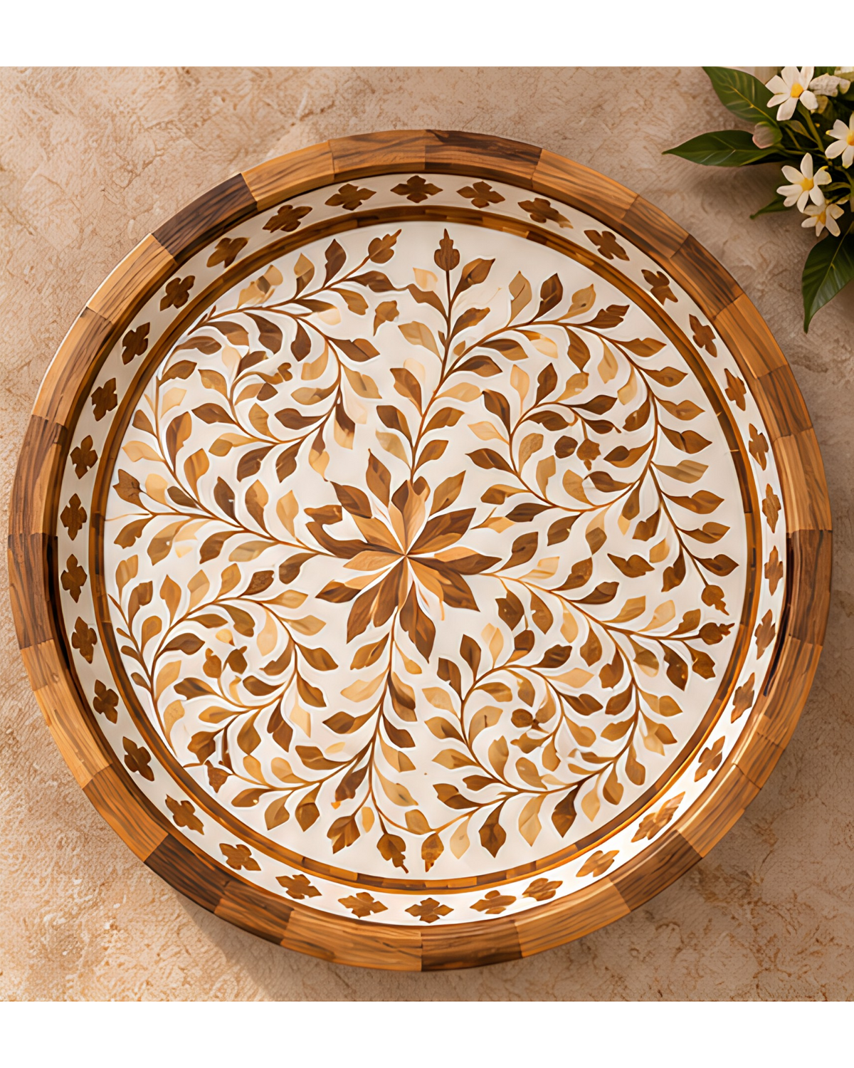 Wood Inlay Rectangular Serving Tray