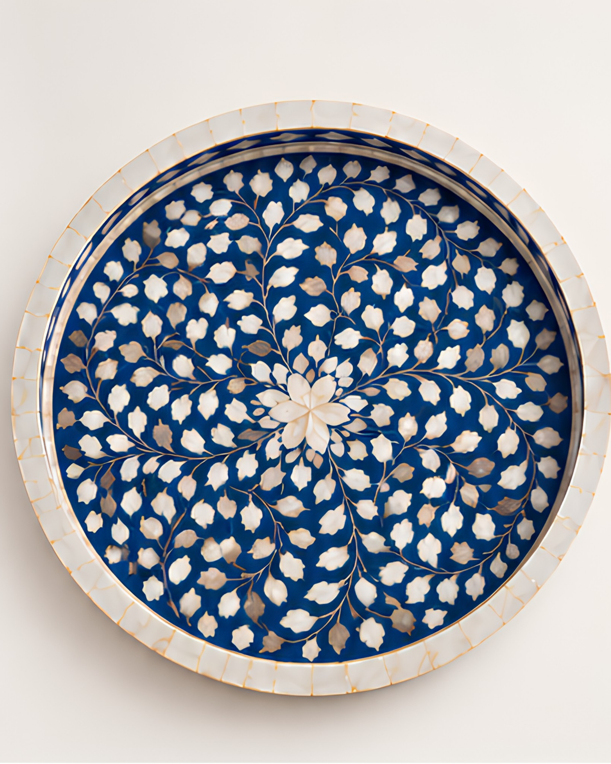 Royal Blue Mother of Pearl Inlay Round Serving Tray