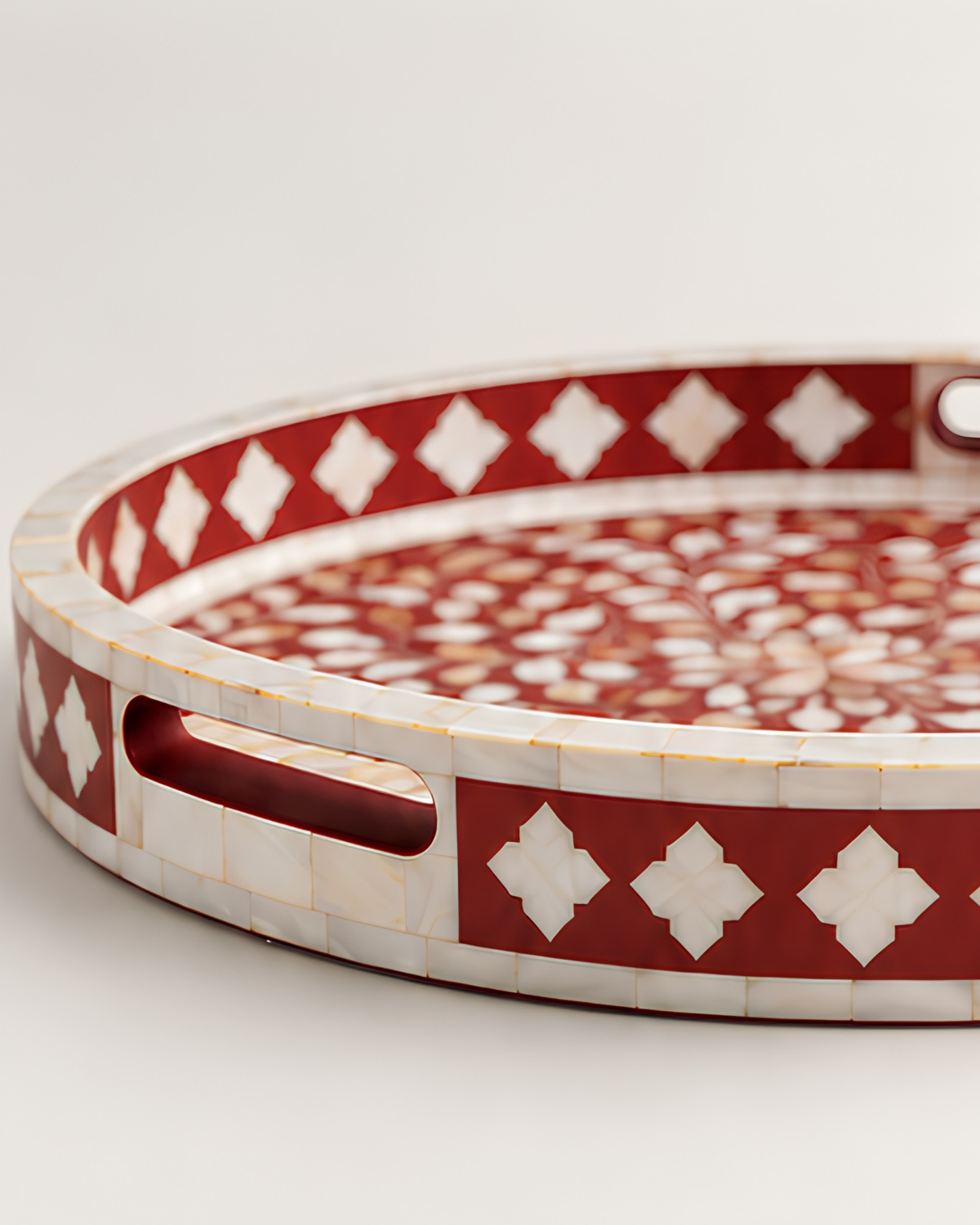 Ruby Red Mother of Pearl Inlay Round Serving Tray