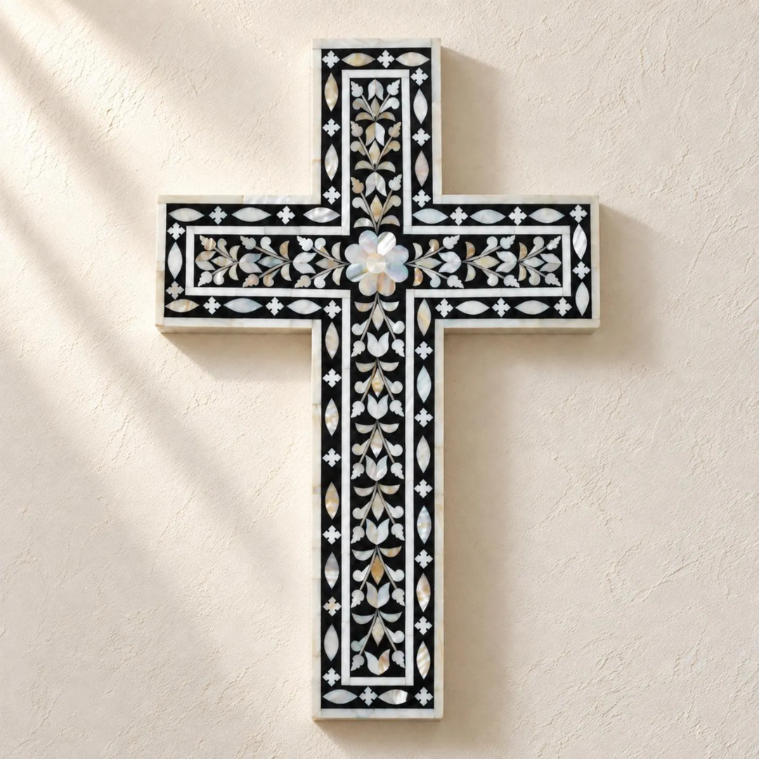 Mother of Pearl Floral Inlay Wall Cross