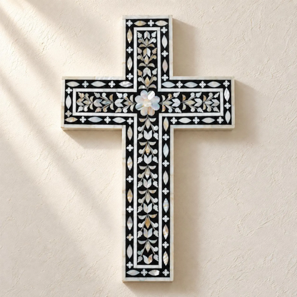 Mother of Pearl Floral Inlay Wall Cross