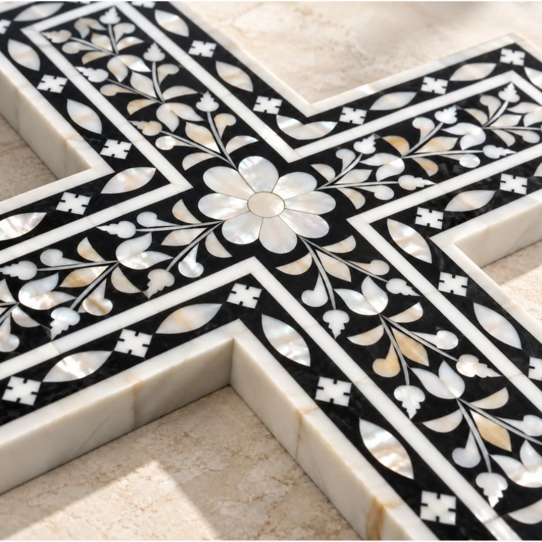 Mother of Pearl Floral Inlay Wall Cross