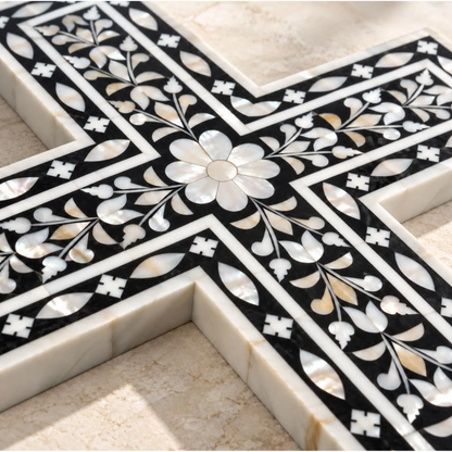 Mother of Pearl Floral Inlay Wall Cross