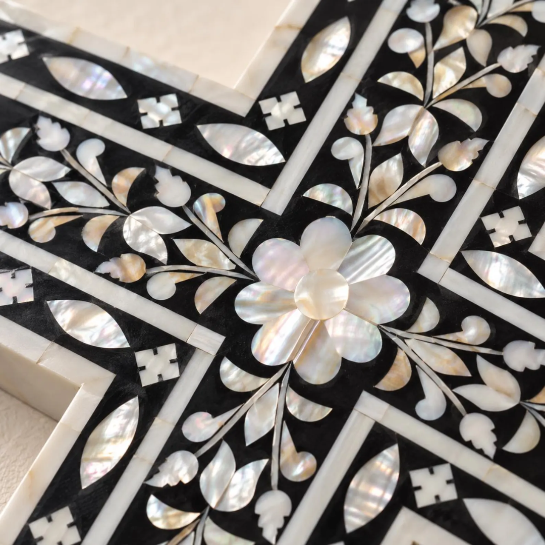 Mother of Pearl Floral Inlay Wall Cross