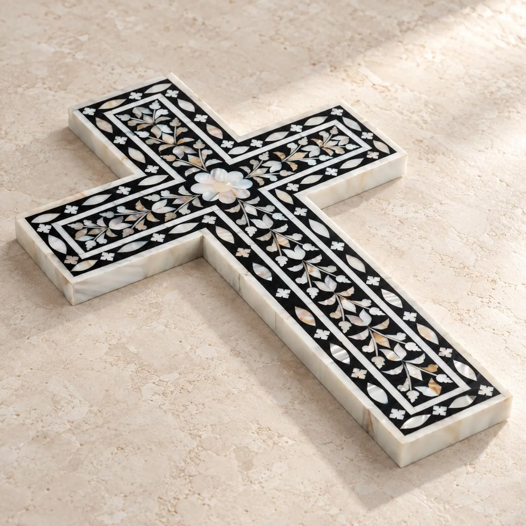 Mother of Pearl Floral Inlay Wall Cross