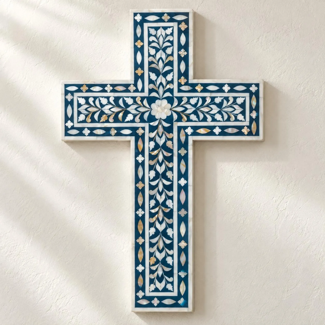 Mother of Pearl Floral Inlay Wall Cross