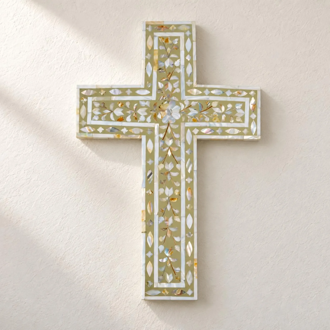 Mother of Pearl Floral Inlay Wall Cross