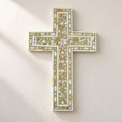 Mother of Pearl Floral Inlay Wall Cross