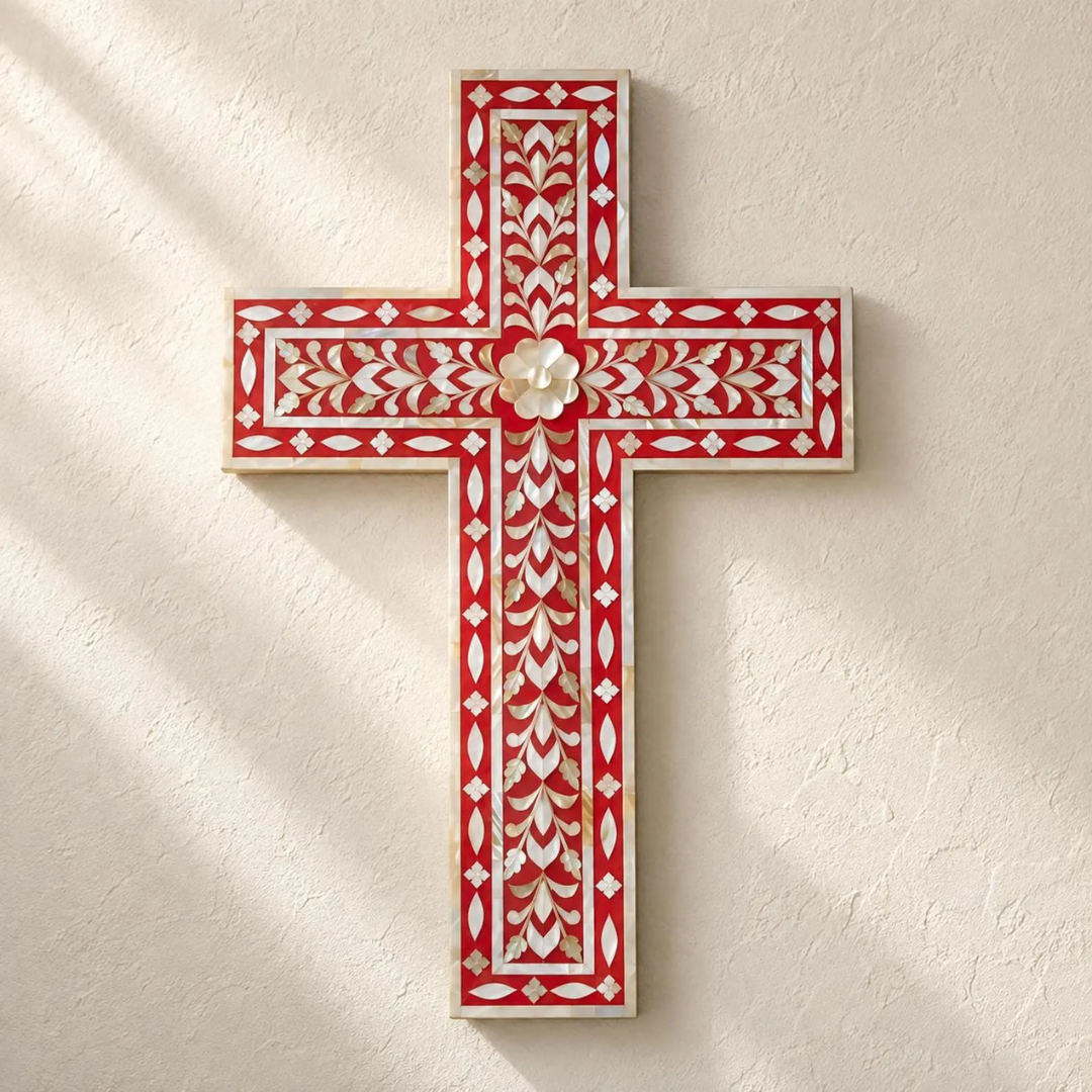 Mother of Pearl Floral Inlay Wall Cross