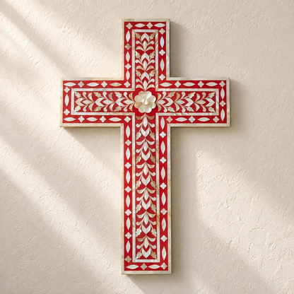 Mother of Pearl Floral Inlay Wall Cross