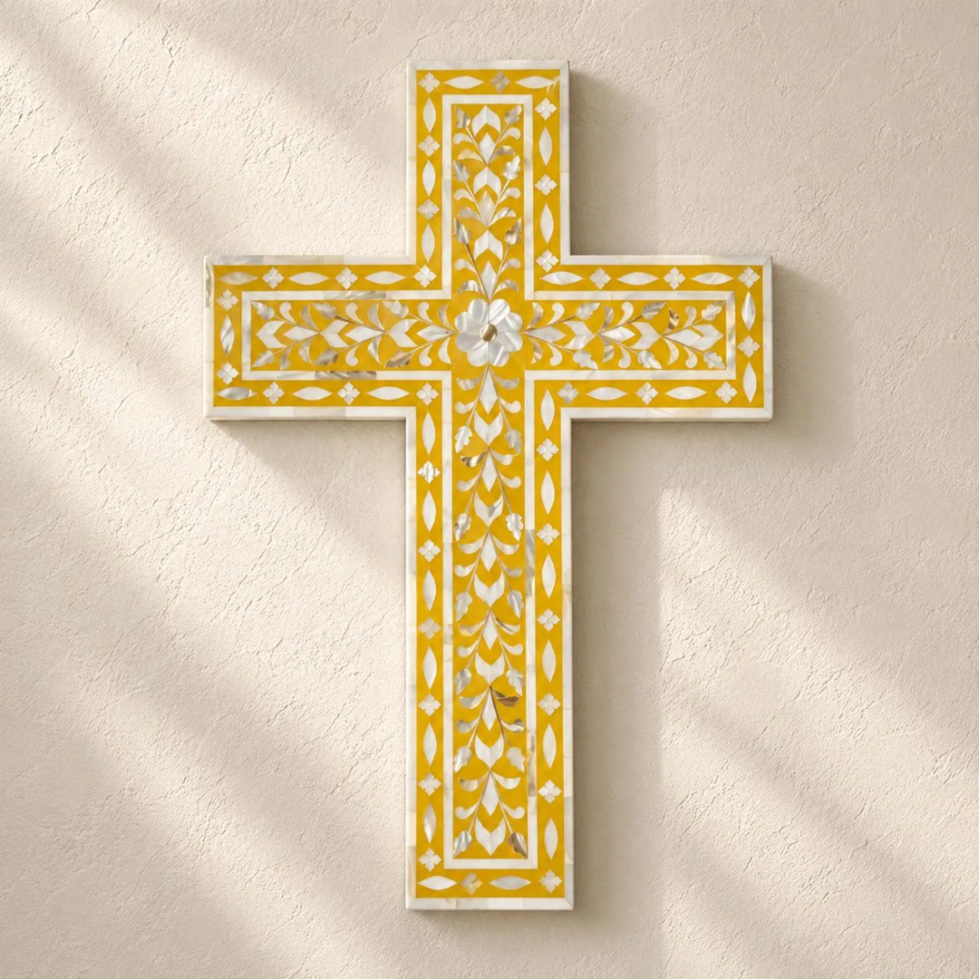 Mother of Pearl Floral Inlay Wall Cross