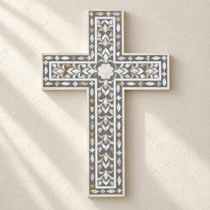 Mother of Pearl Floral Inlay Wall Cross