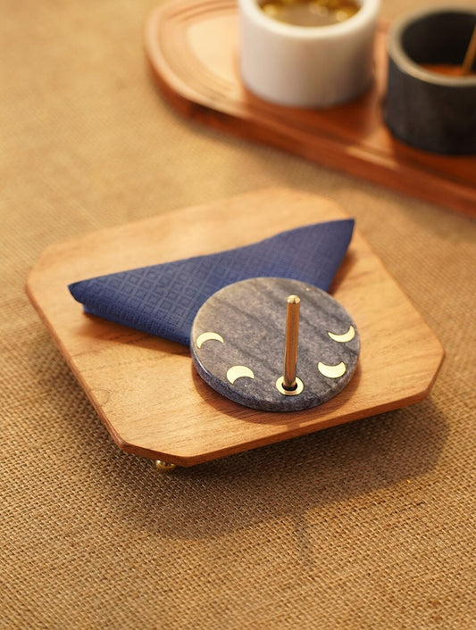 Marble Napkin Holder with Wooden Base and Metal Handle