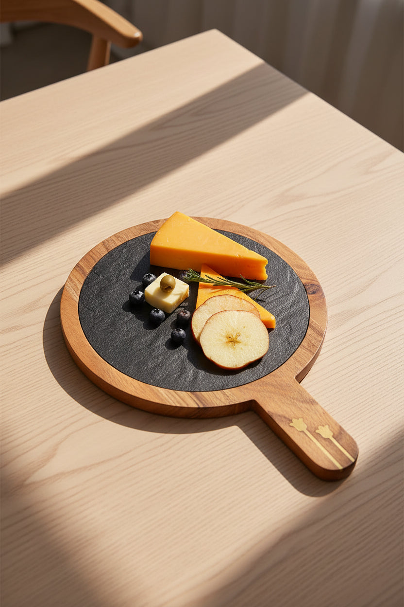 Black Marble and Wood Cheese Board