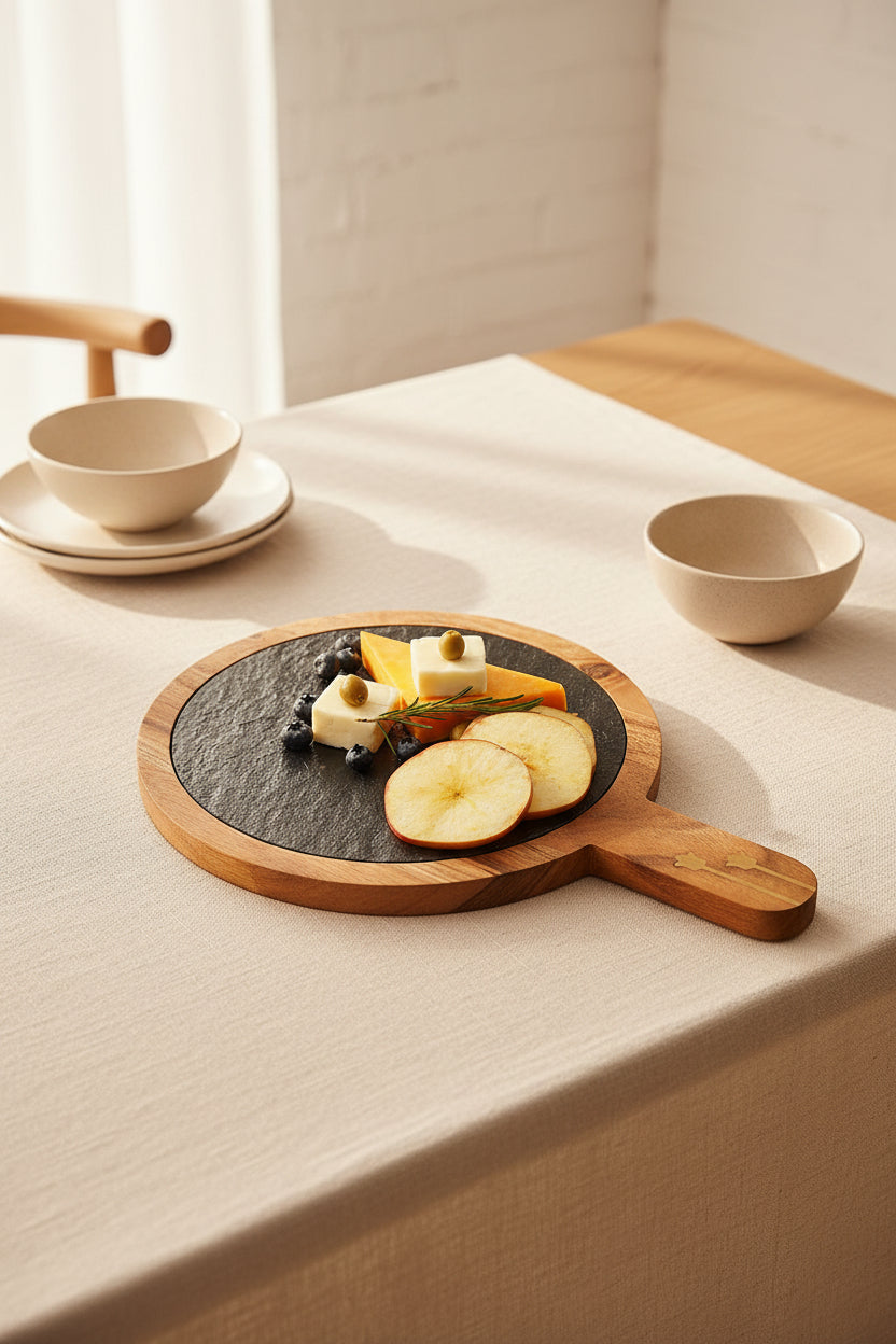 Black Marble and Wood Cheese Board