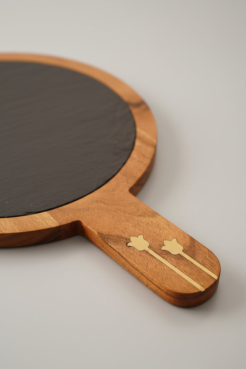 Black Marble and Wood Cheese Board