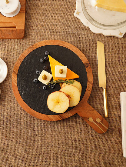 Black Marble and Wood Cheese Board