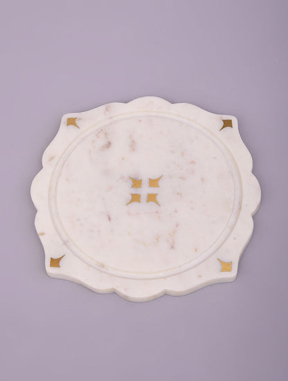 White Marble Cheese Cloche with Clear Dome Cover
