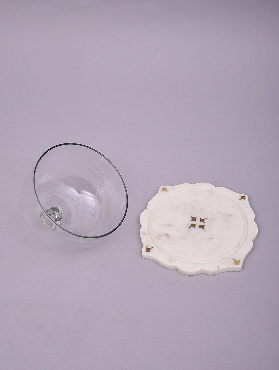 White Marble Cheese Cloche with Clear Dome Cover
