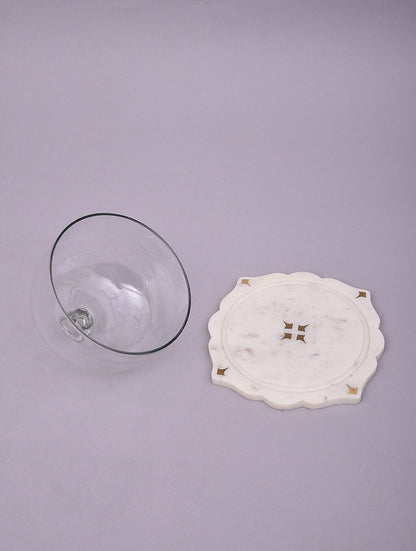 White Marble Cheese Cloche with Clear Dome Cover