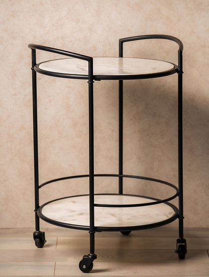 White Marble Two-Tier Rolling Serving Cart