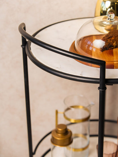 White Marble Two-Tier Rolling Serving Cart