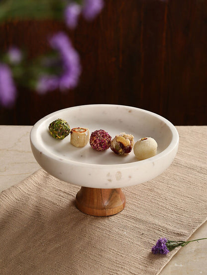 White Hand Crafted Marble Hand Carved Cake Stand