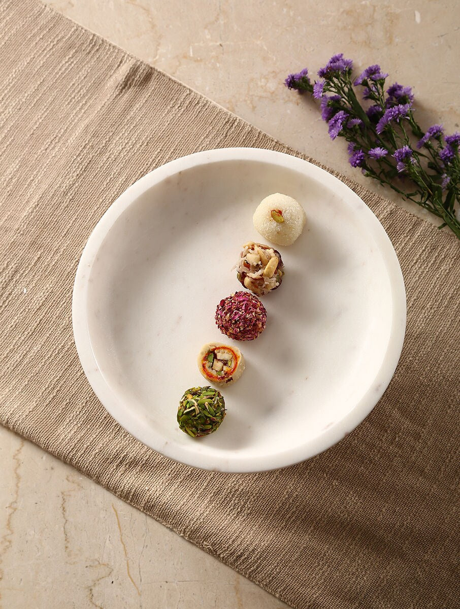 White Hand Crafted Marble Hand Carved Cake Stand