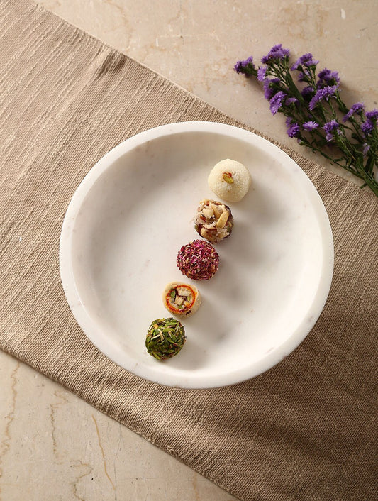 White Hand Crafted Marble Hand Carved Cake Stand