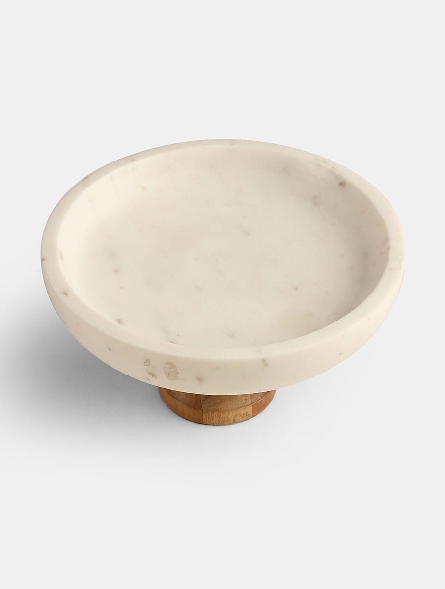 White Hand Crafted Marble Hand Carved Cake Stand