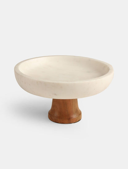 White Hand Crafted Marble Hand Carved Cake Stand