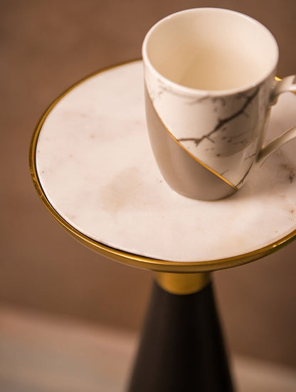 Marble Pedestal Side Table with Metal Accent